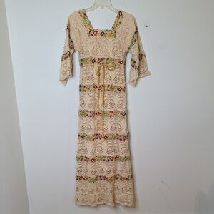 Vintage Floral Lace Maxi Dress - 60s 70s BOHO HIPPIE COTTAGE CORE xsmall OOAK